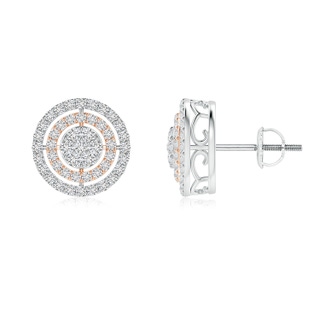 1.3mm HSI2 Floating Diamond Clustre Halo Stud Earrings in Two Tone in White Gold Rose Gold