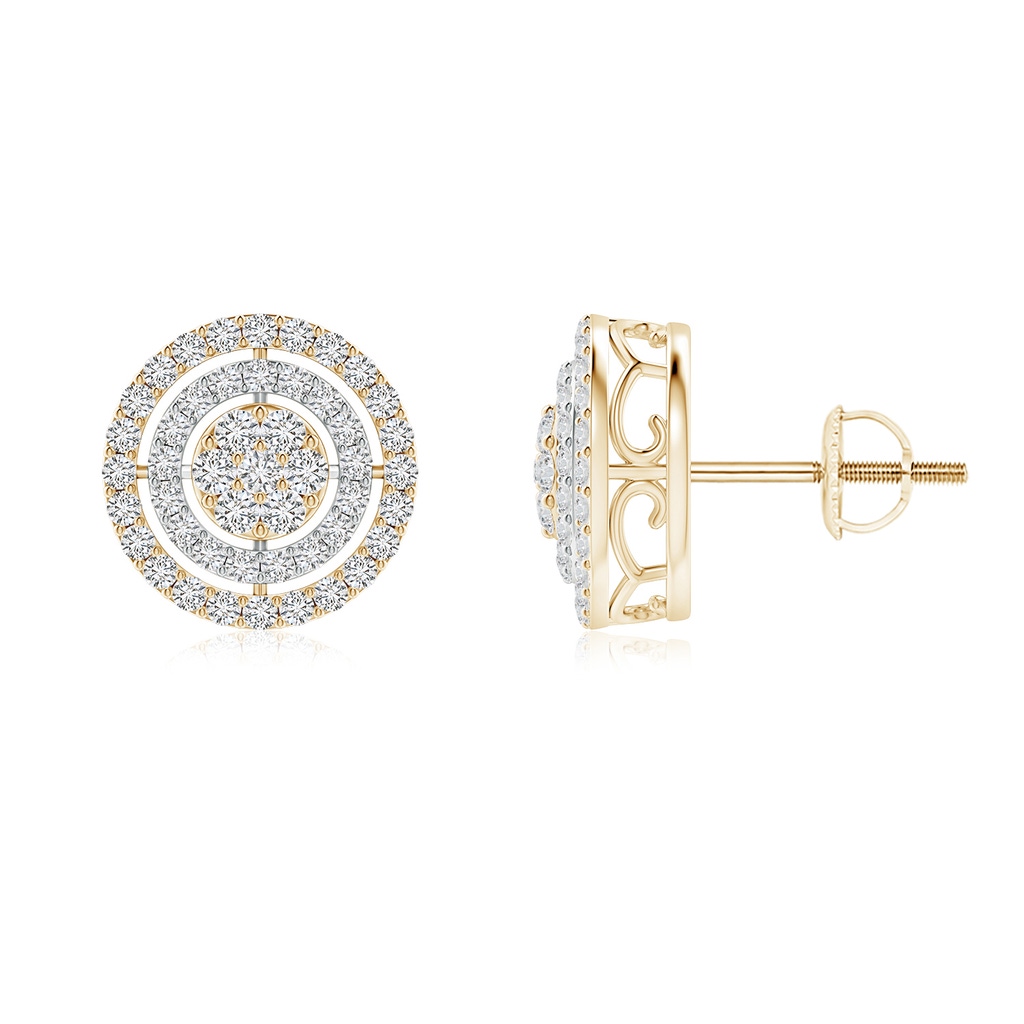 1.3mm HSI2 Floating Diamond Clustre Halo Stud Earrings in Two Tone in Yellow Gold White Gold