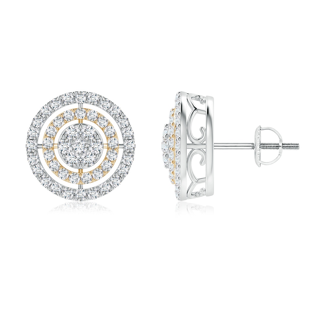 1.4mm GVS2 Floating Diamond Cluster Halo Stud Earrings in Two Tone in White Gold Yellow Gold