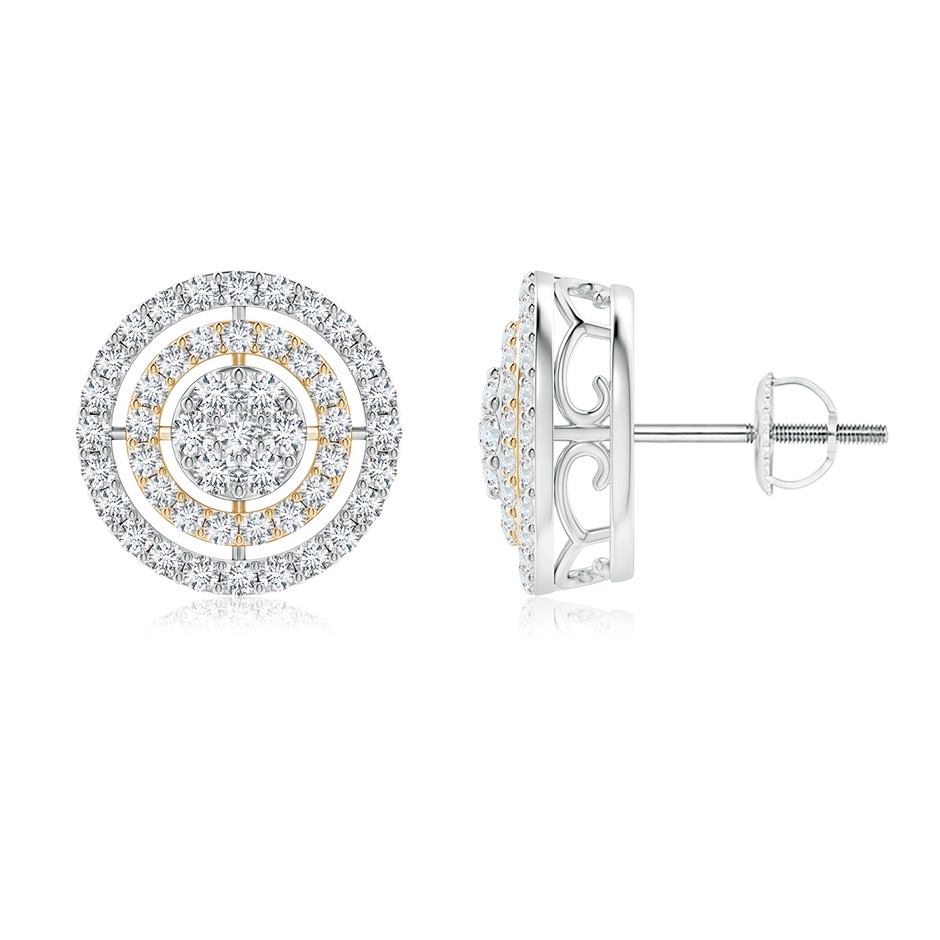 1.4mm GVS2 Floating Diamond Clustre Halo Stud Earrings in Two Tone in White Gold Yellow Gold 