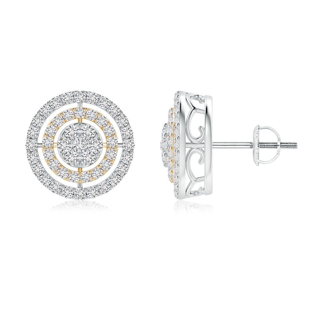 1.4mm HSI2 Floating Diamond Cluster Halo Stud Earrings in Two Tone in White Gold Yellow Gold