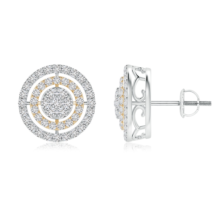 1.4mm HSI2 Floating Diamond Clustre Halo Stud Earrings in Two Tone in White Gold Yellow Gold 