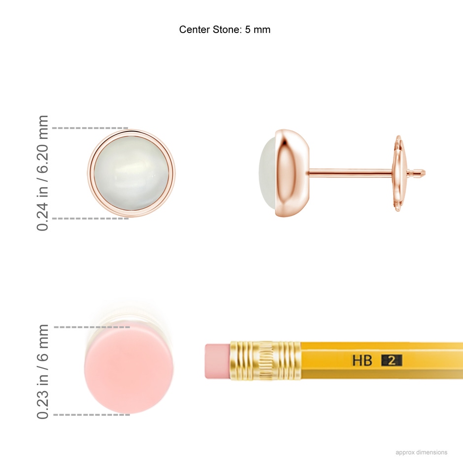 5mm AAAA Bezel Set Moonstone Solitaire Stud Earrings in Rose Gold ruler