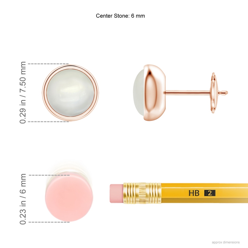 6mm AAAA Bezel Set Moonstone Solitaire Stud Earrings in Rose Gold ruler