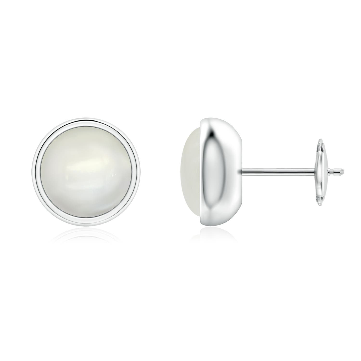 7mm AAAA Bezel Set Moonstone Solitaire Stud Earrings in 18K White Gold