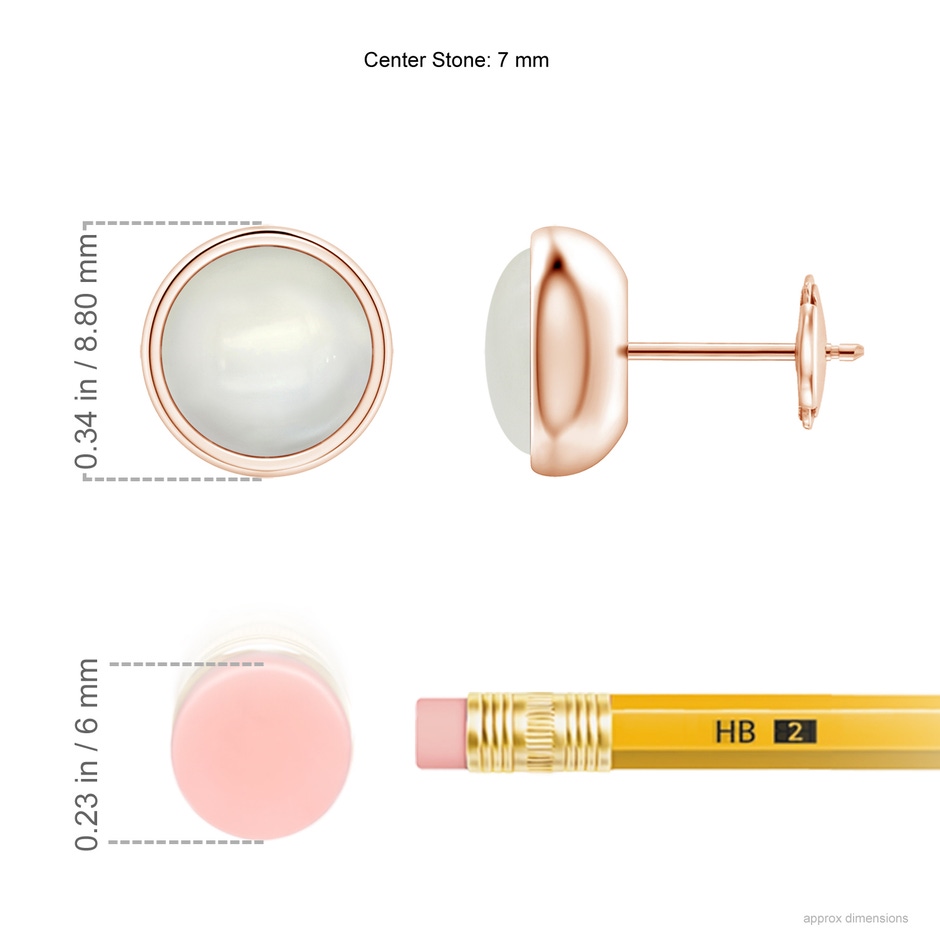 7mm AAAA Bezel Set Moonstone Solitaire Stud Earrings in Rose Gold ruler