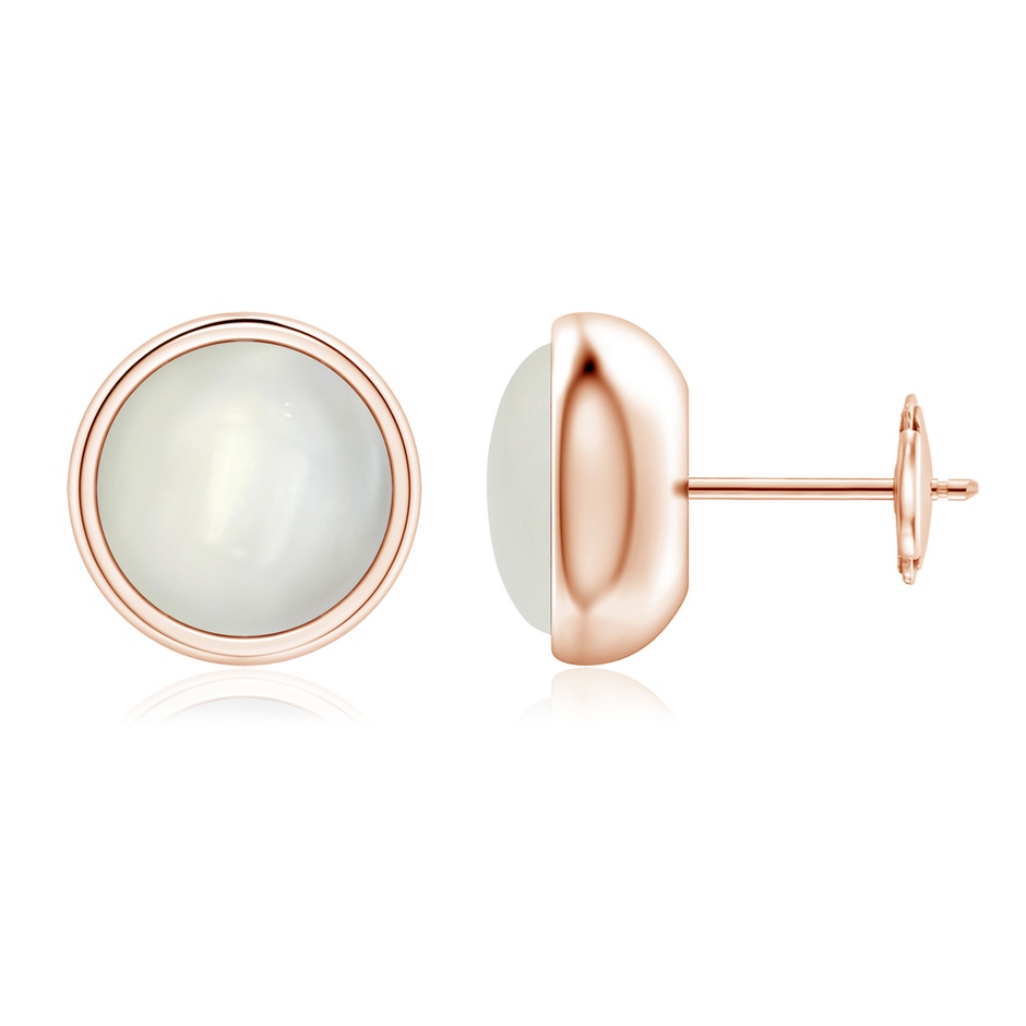 8mm AAAA Bezel Set Moonstone Solitaire Stud Earrings in 18K Rose Gold 