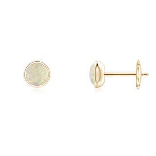 4mm AAA Bezel Set Opal Solitaire Stud Earrings in 9K Yellow Gold
