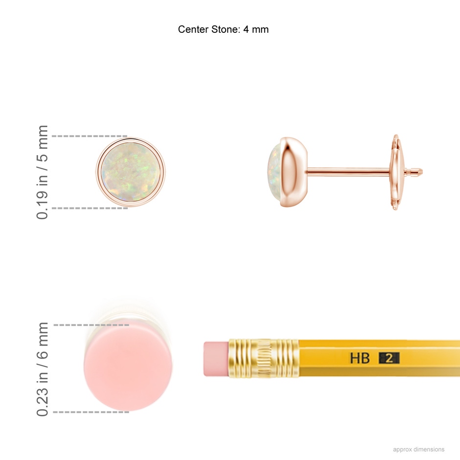 4mm AAA Bezel Set Opal Solitaire Stud Earrings in Rose Gold ruler
