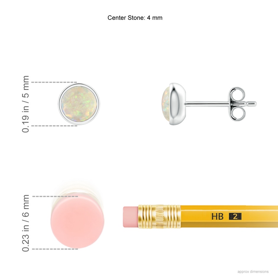 4mm AAA Bezel Set Opal Solitaire Stud Earrings in S999 Silver ruler