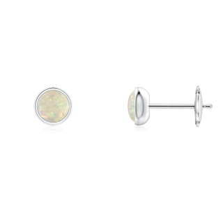 4mm AAA Bezel Set Opal Solitaire Stud Earrings in White Gold