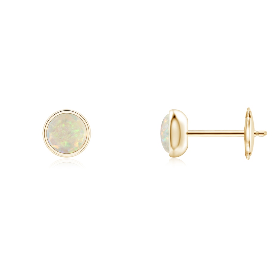 4mm AAA Bezel Set Opal Solitaire Stud Earrings in Yellow Gold 