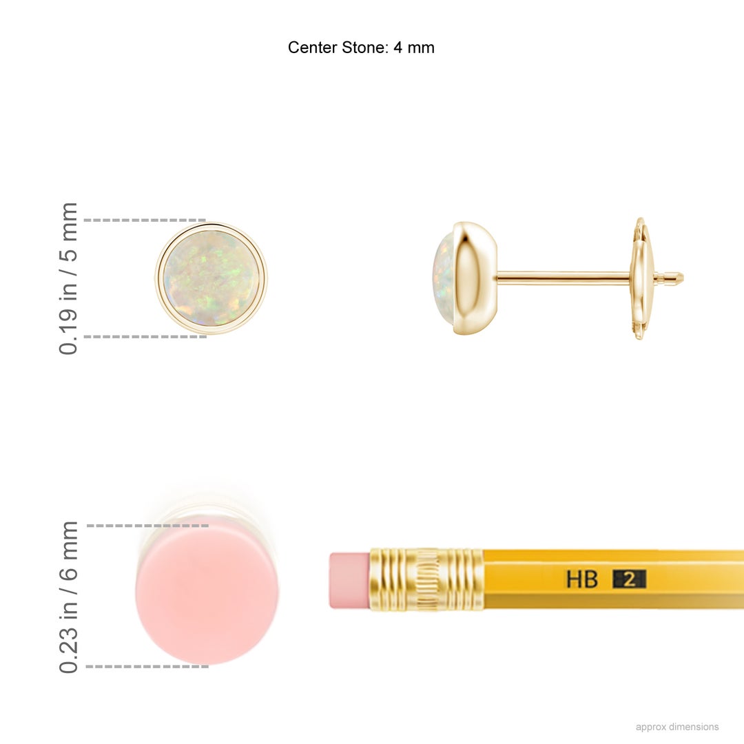 4mm AAA Bezel Set Opal Solitaire Stud Earrings in Yellow Gold - ruler