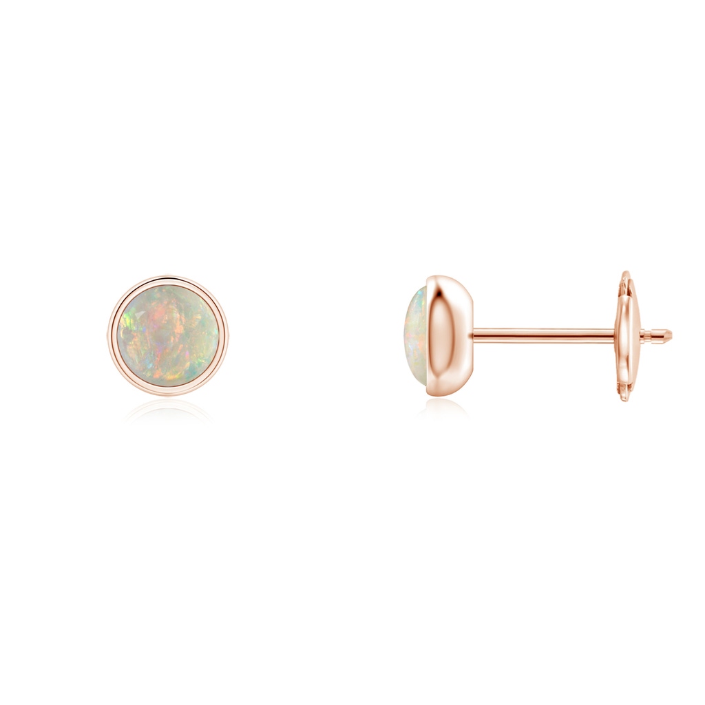 4mm AAAA Bezel Set Opal Solitaire Stud Earrings in Rose Gold