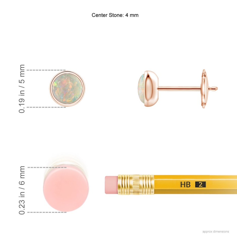 4mm AAAA Bezel Set Opal Solitaire Stud Earrings in Rose Gold ruler