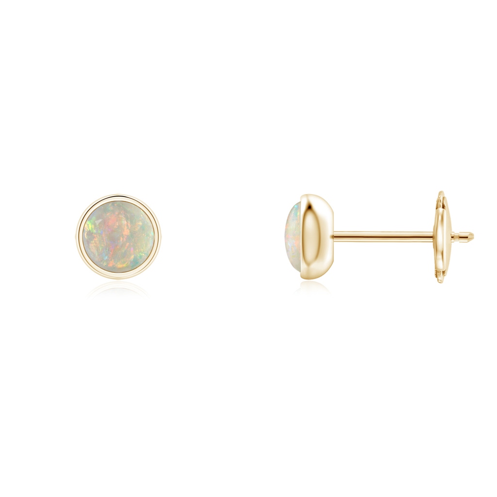 4mm AAAA Bezel Set Opal Solitaire Stud Earrings in Yellow Gold