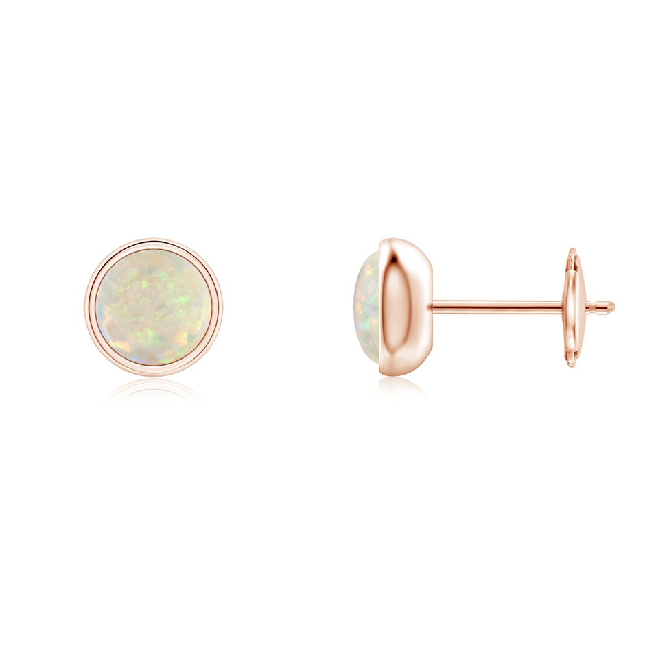 5mm AAA Bezel Set Opal Solitaire Stud Earrings in 9K Rose Gold 