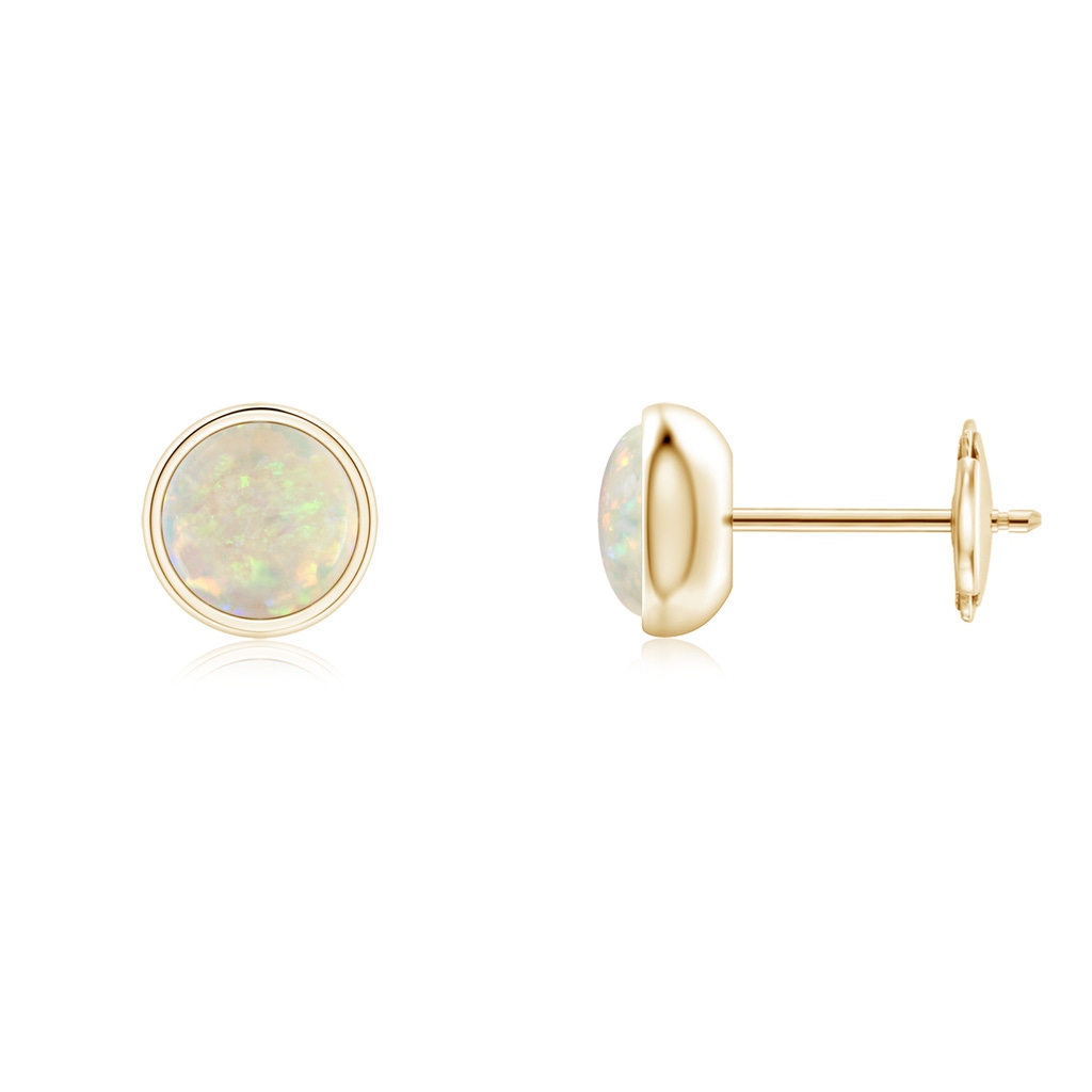 5mm AAA Bezel Set Opal Solitaire Stud Earrings in 9K Yellow Gold