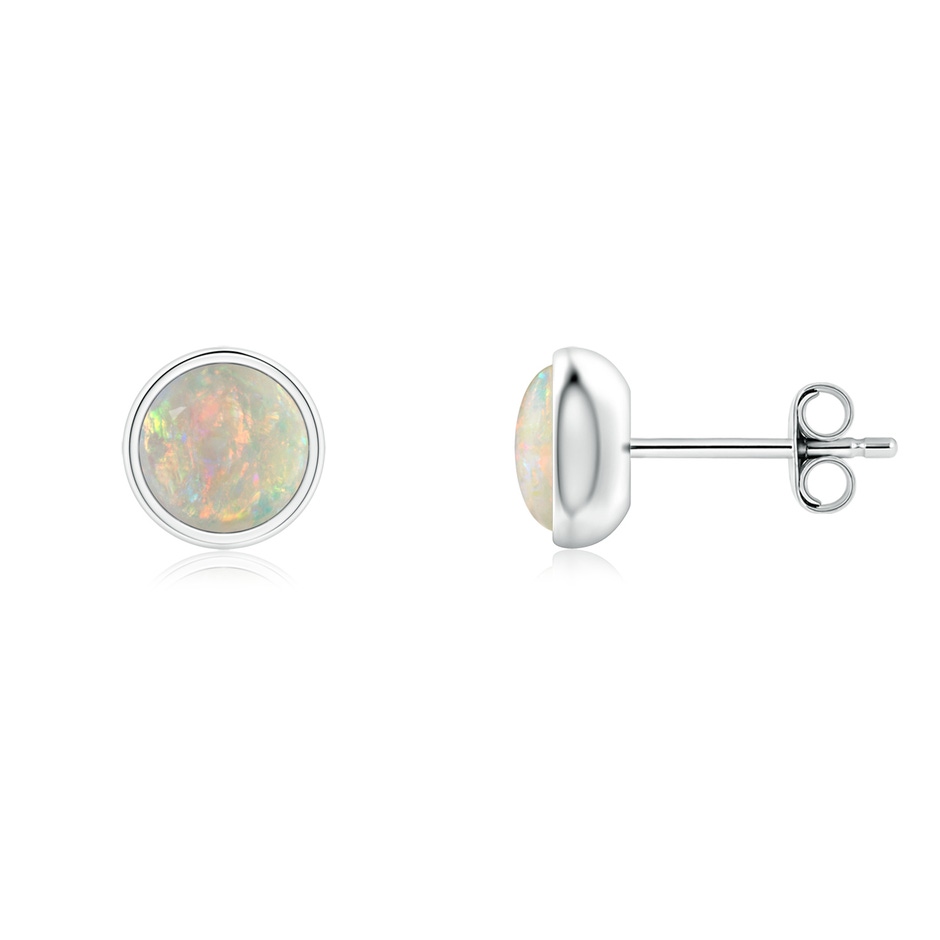 5mm AAAA Bezel Set Opal Solitaire Stud Earrings in S999 Silver 
