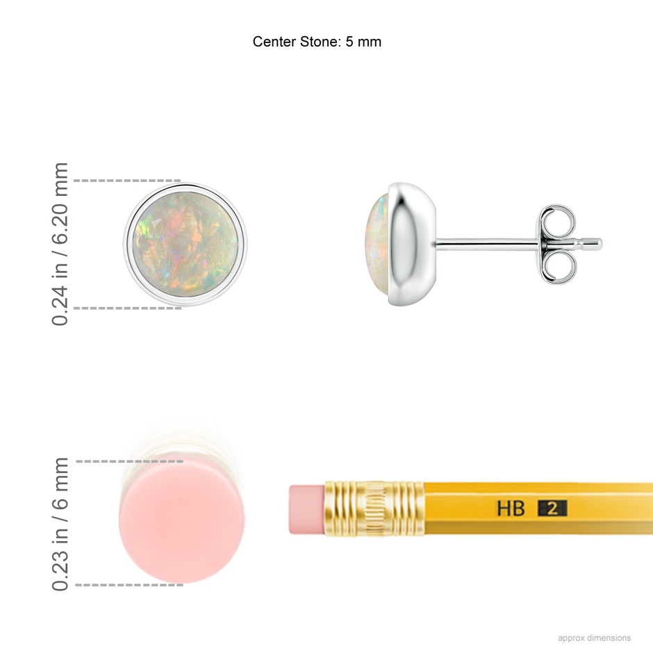 5mm AAAA Bezel Set Opal Solitaire Stud Earrings in S999 Silver ruler
