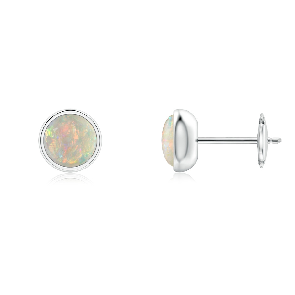 5mm AAAA Bezel Set Opal Solitaire Stud Earrings in White Gold 