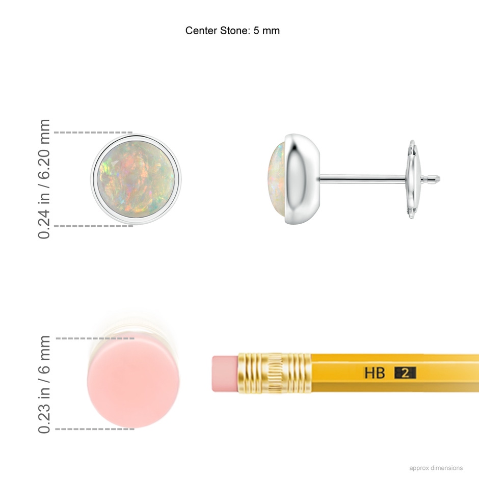 5mm AAAA Bezel Set Opal Solitaire Stud Earrings in White Gold ruler