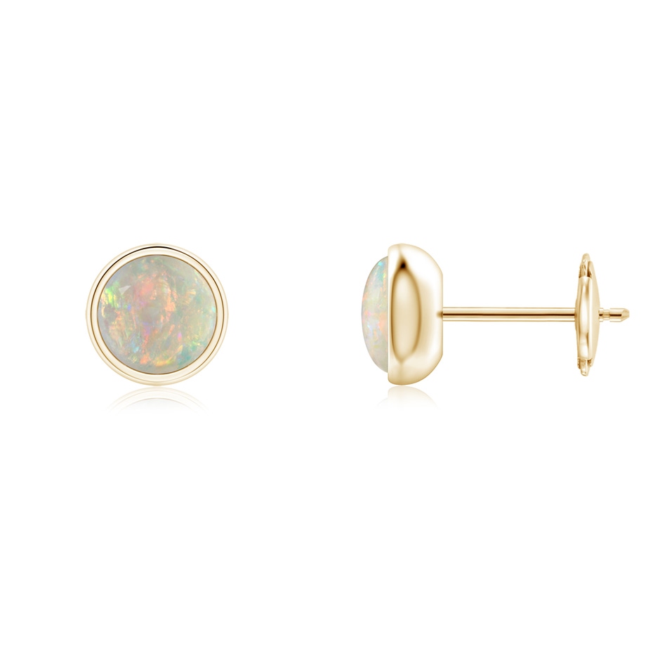 5mm AAAA Bezel Set Opal Solitaire Stud Earrings in Yellow Gold 