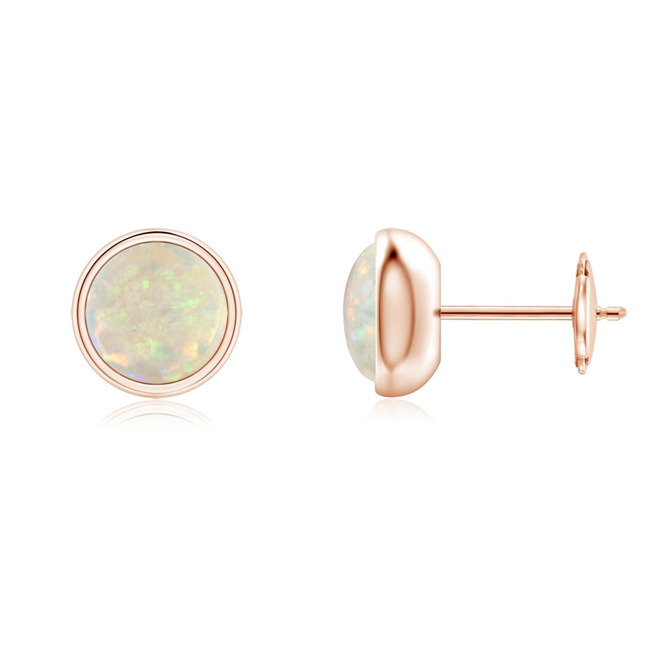 6mm AAA Bezel Set Opal Solitaire Stud Earrings in Rose Gold 