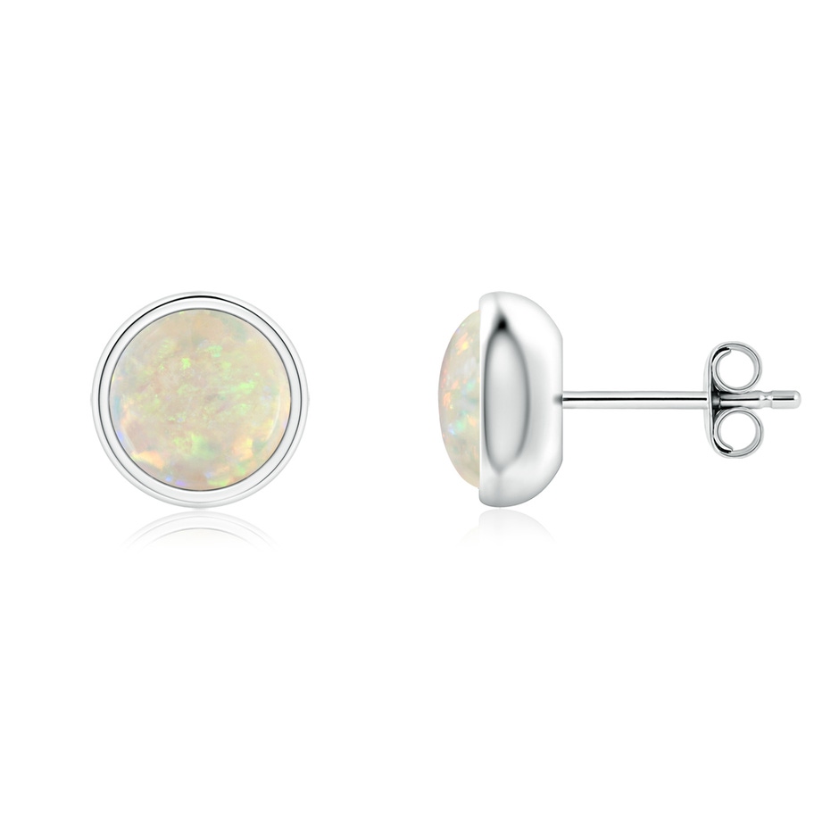 6mm AAA Bezel Set Opal Solitaire Stud Earrings in S999 Silver 