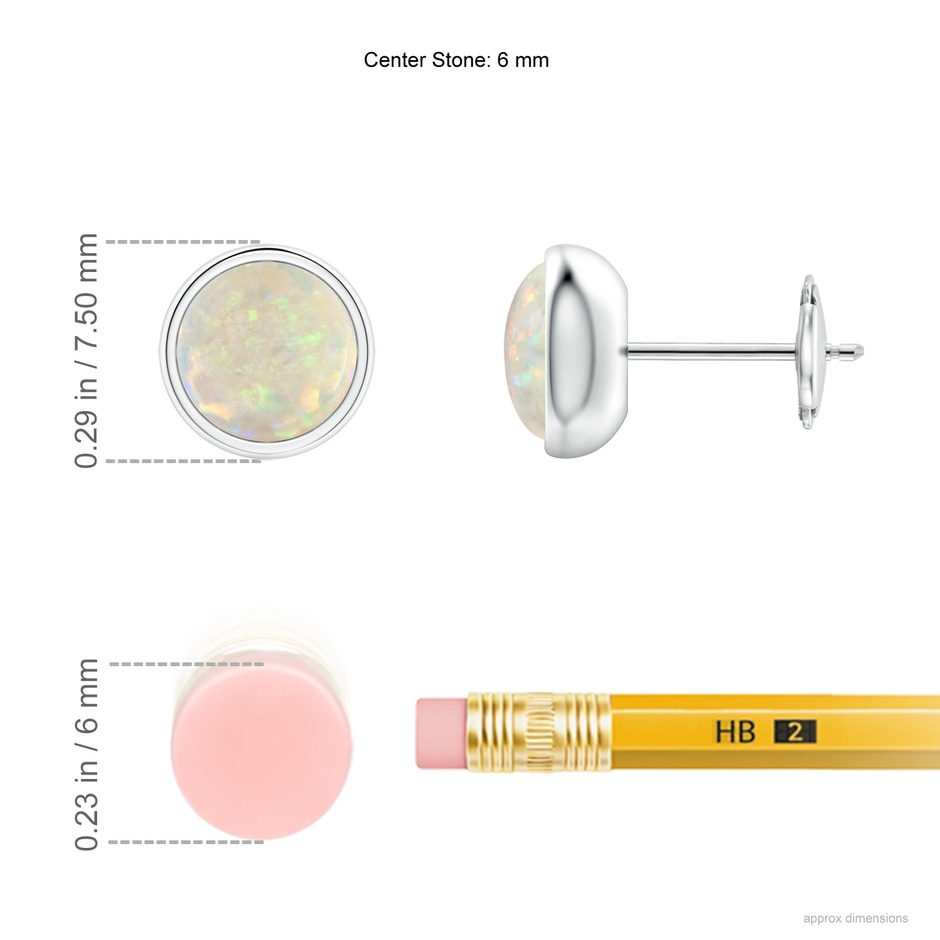 6mm AAA Bezel Set Opal Solitaire Stud Earrings in White Gold ruler