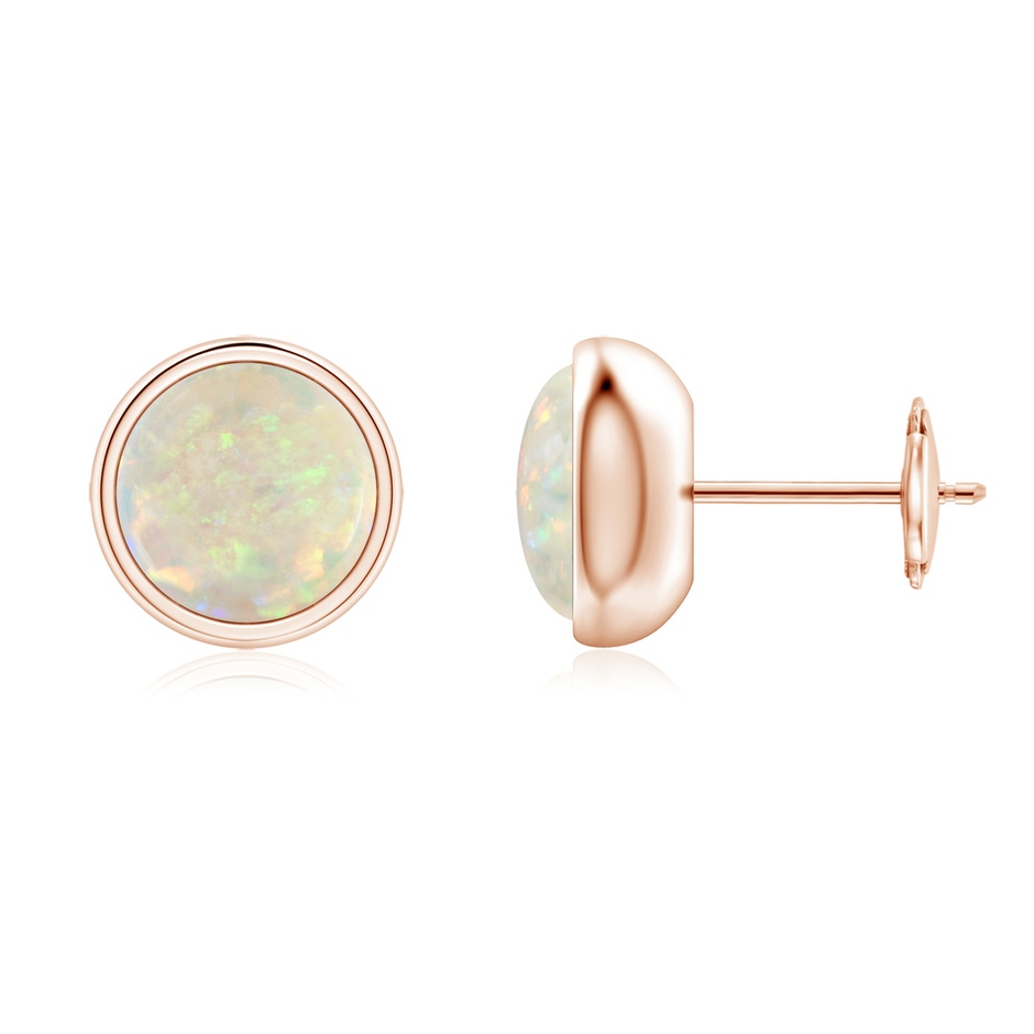 7mm AAA Bezel Set Opal Solitaire Stud Earrings in Rose Gold 