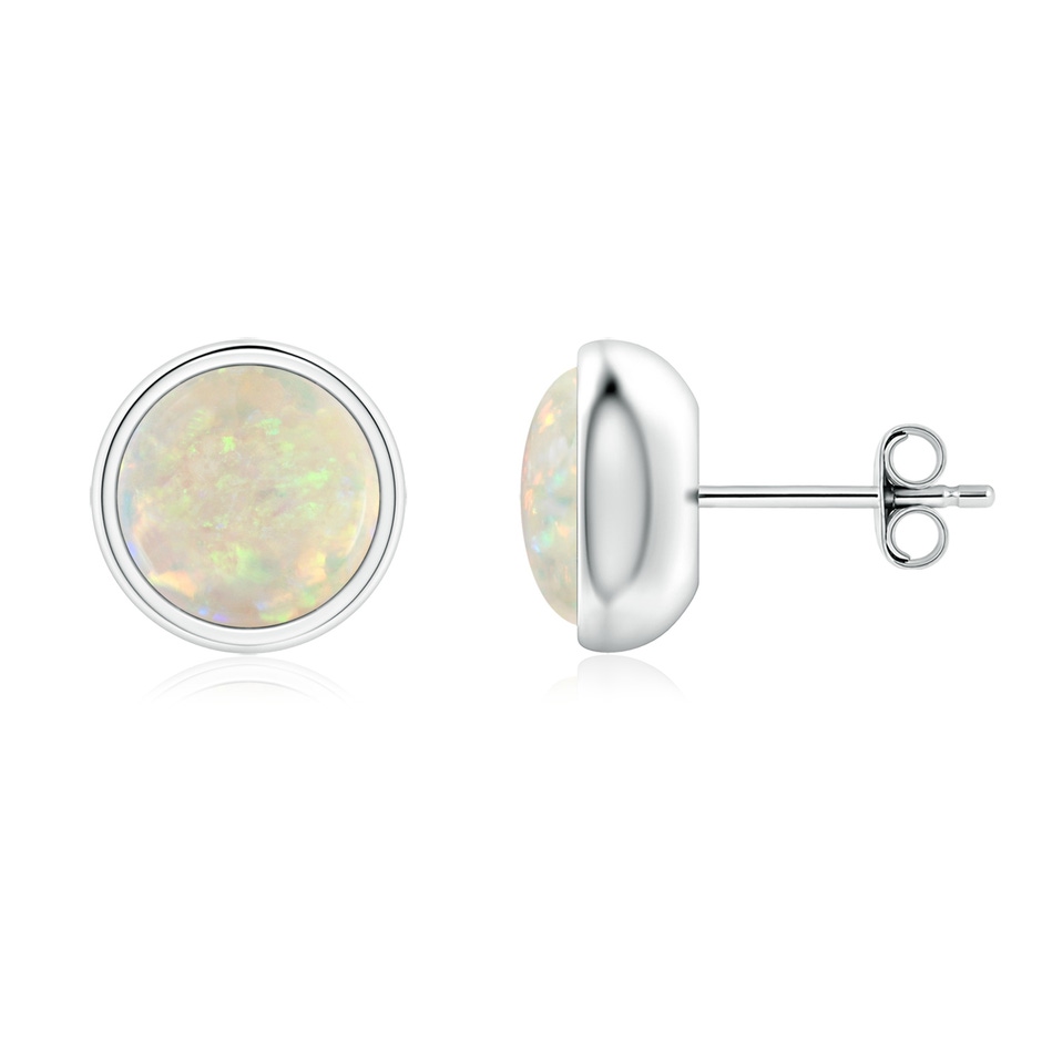 7mm AAA Bezel Set Opal Solitaire Stud Earrings in S999 Silver 