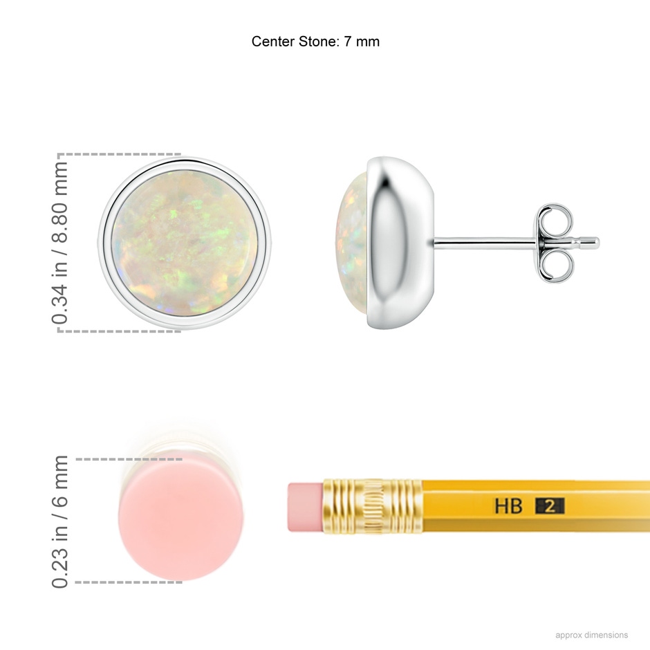 7mm AAA Bezel Set Opal Solitaire Stud Earrings in S999 Silver ruler