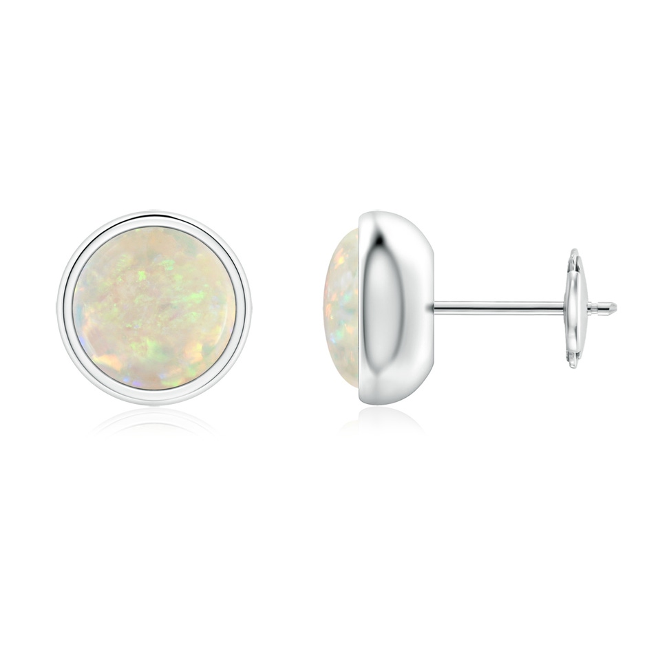7mm AAA Bezel Set Opal Solitaire Stud Earrings in White Gold 