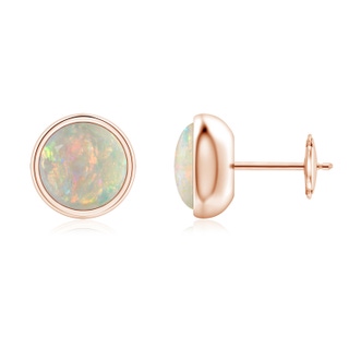 7mm AAAA Bezel Set Opal Solitaire Stud Earrings in Rose Gold