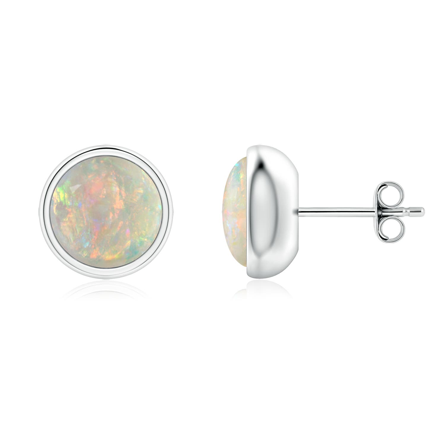 7mm AAAA Bezel Set Opal Solitaire Stud Earrings in S999 Silver