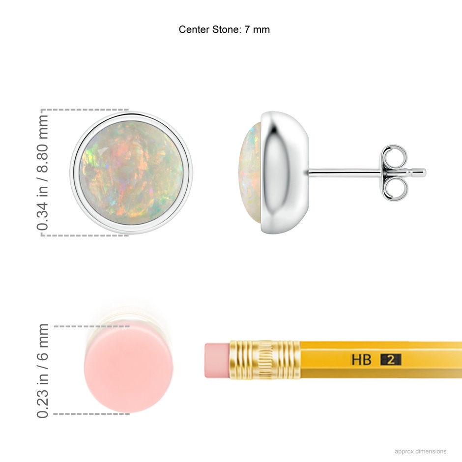 7mm AAAA Bezel Set Opal Solitaire Stud Earrings in S999 Silver ruler