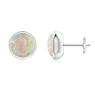 7mm AAAA Bezel Set Opal Solitaire Stud Earrings in White Gold