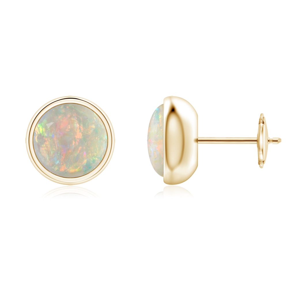 7mm AAAA Bezel Set Opal Solitaire Stud Earrings in Yellow Gold