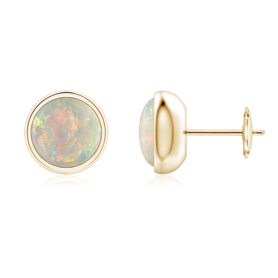 7mm AAAA Bezel Set Opal Solitaire Stud Earrings in Yellow Gold 