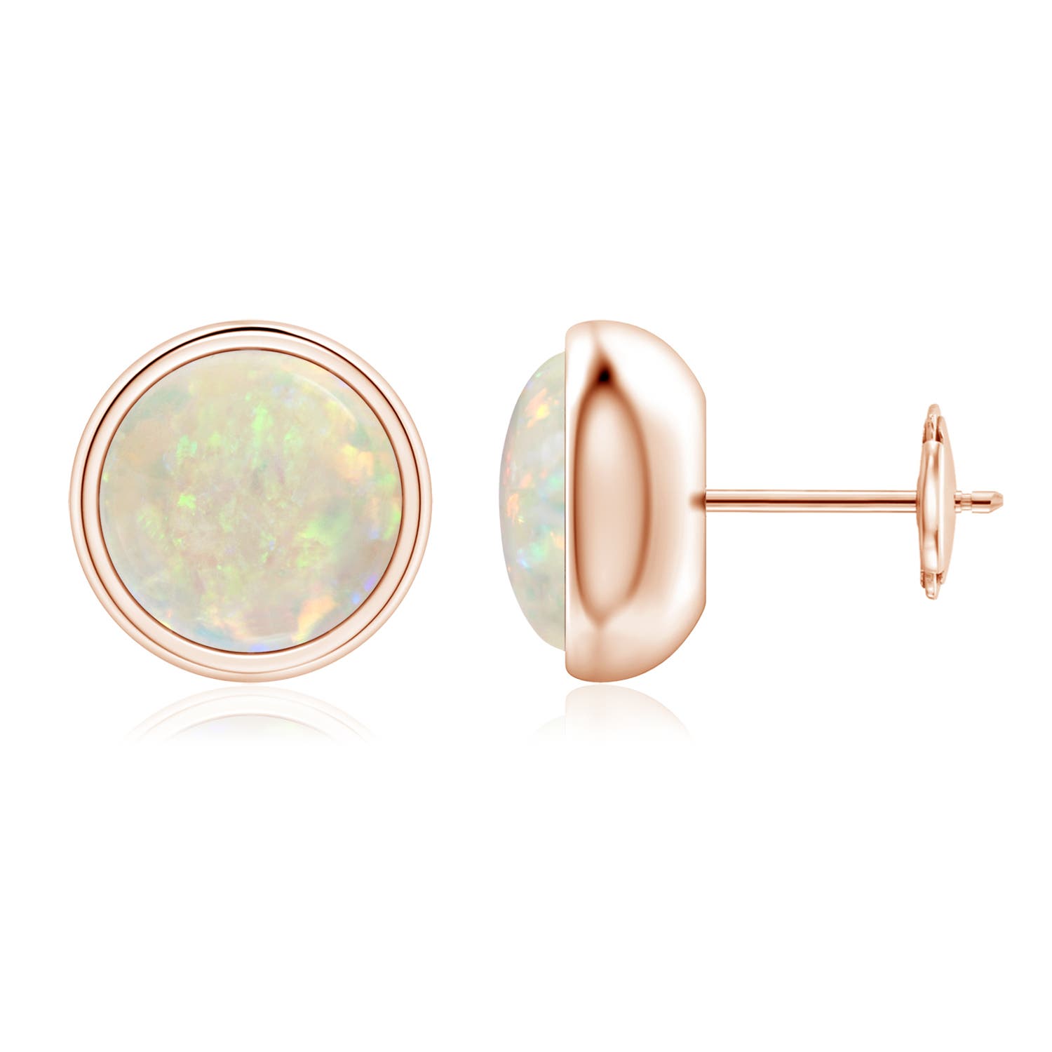 8mm AAA Bezel Set Opal Solitaire Stud Earrings in 18CT Rose Gold