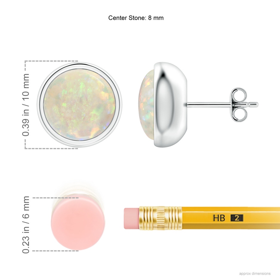 8mm AAA Bezel Set Opal Solitaire Stud Earrings in S999 Silver ruler
