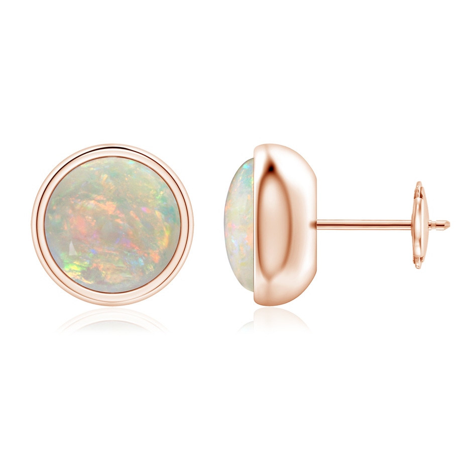 8mm AAAA Bezel Set Opal Solitaire Stud Earrings in Rose Gold 