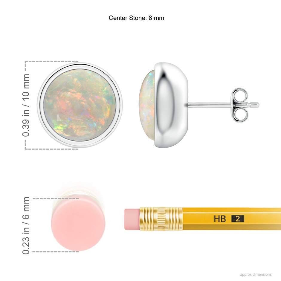 8mm AAAA Bezel Set Opal Solitaire Stud Earrings in S999 Silver ruler