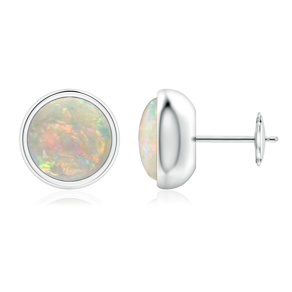 8mm AAAA Bezel Set Opal Solitaire Stud Earrings in White Gold 