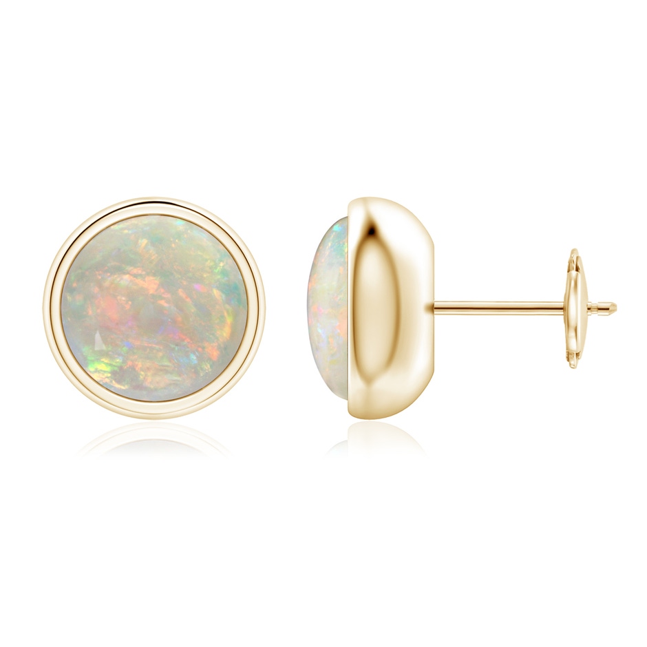 8mm AAAA Bezel Set Opal Solitaire Stud Earrings in Yellow Gold 