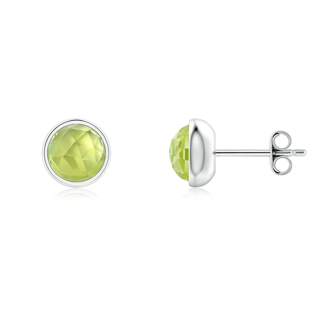 5mm AAA Bezel Set Peridot Solitaire Stud Earrings in S999 Silver