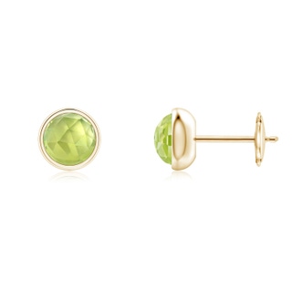 5mm AAA Bezel Set Peridot Solitaire Stud Earrings in Yellow Gold