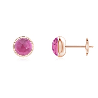 5mm AAA Bezel Set Pink Tourmaline Solitaire Stud Earrings in Rose Gold