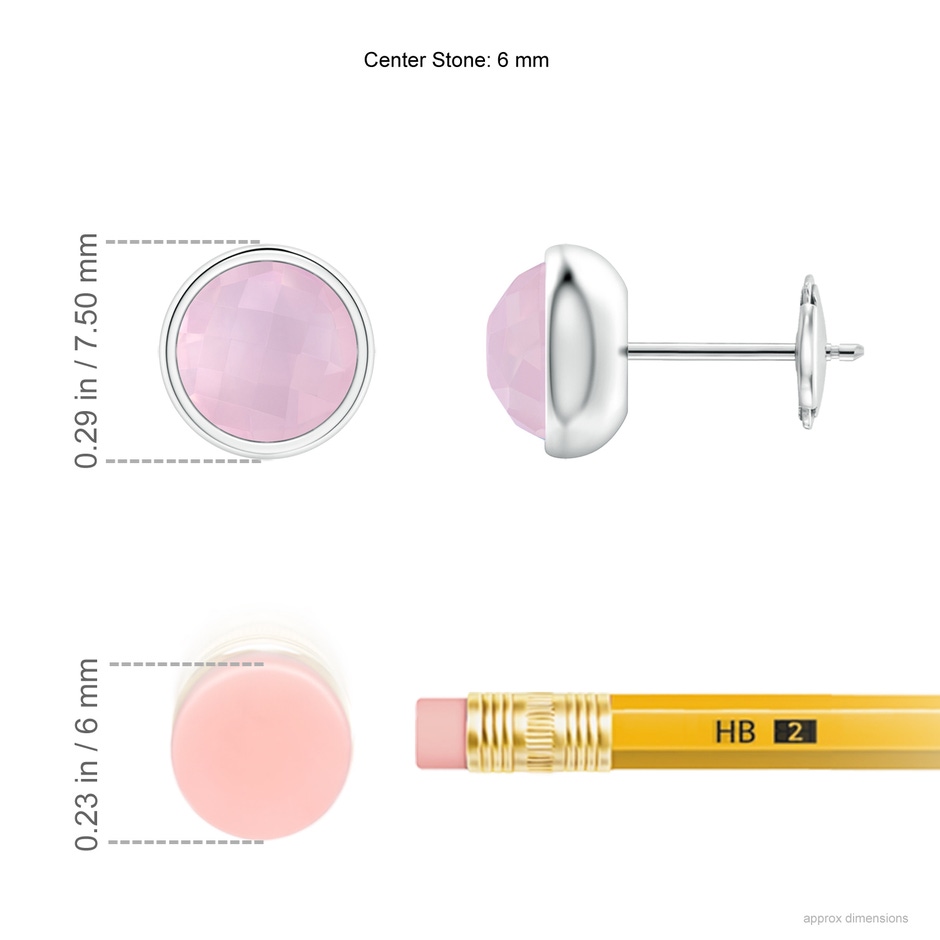 6mm AAA Bezel Set Rose Quartz Solitaire Stud Earrings in 18K White Gold ruler